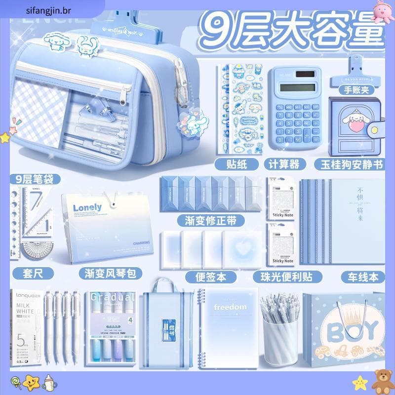 Novo estilo azul simples lápis caso meninas dedicado Super grande capacidade de alto valor caso de lápis estudantes da e