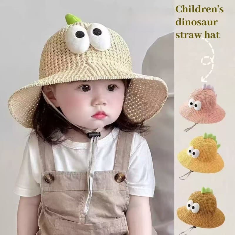 Chapéu Anti-ultravioleta de desenho animado infantil, estilo fino respirável, chapéu de balde de dinossauro pequeno
