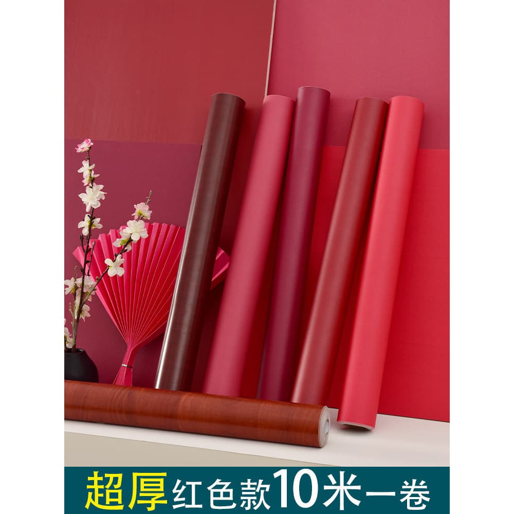 Papel de parede vermelho chinês, decoração à prova de umidade, adesivos de parede festivos, fundo de TV, reforma de móve