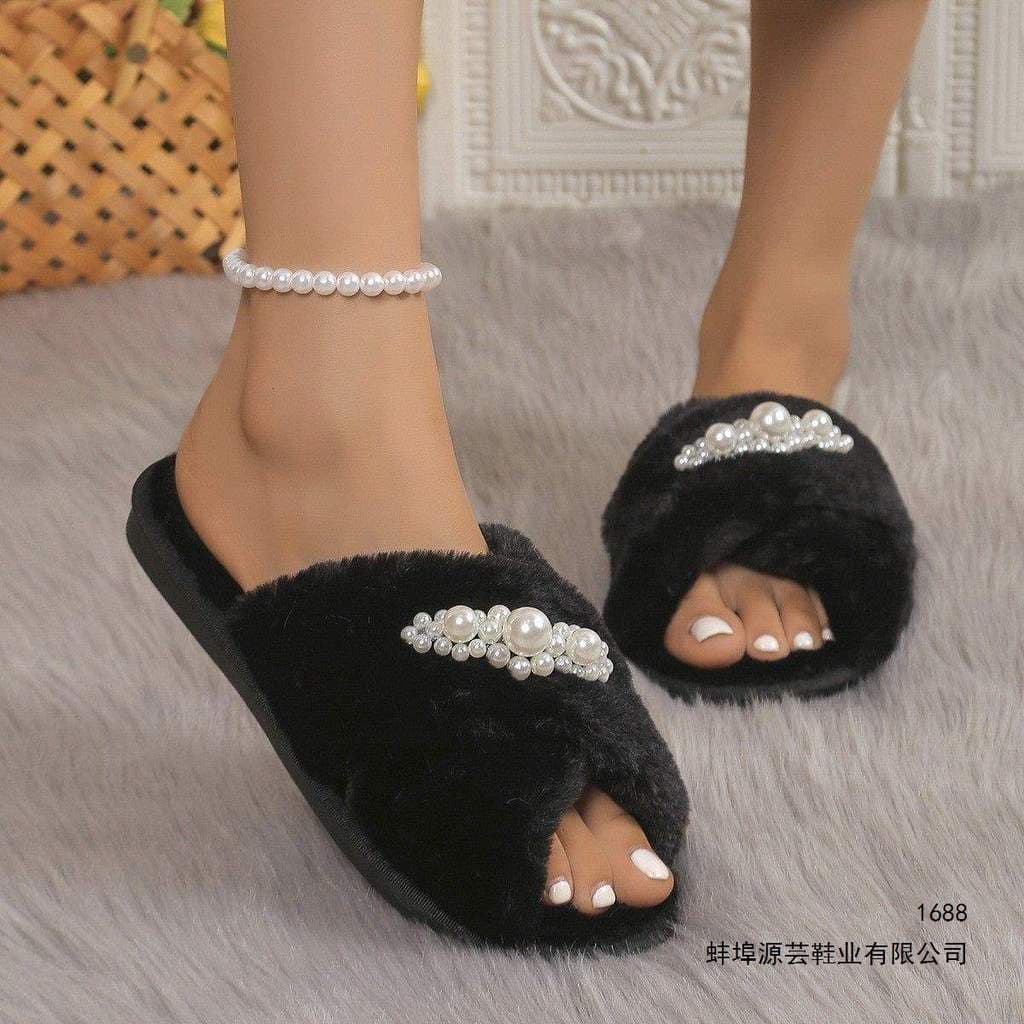 Quente fundo plano casa cruz tamanho grande outono inverno chinelos peludos feminino cruz tamanho grande Flip-Flops bran
