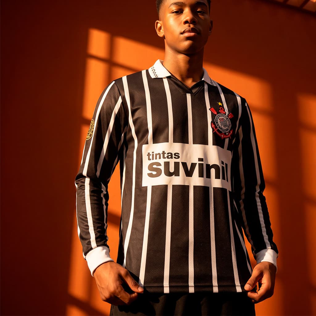 Camiseta Corinthians Retrô 1995 Suvinil Manga Longa Infantil