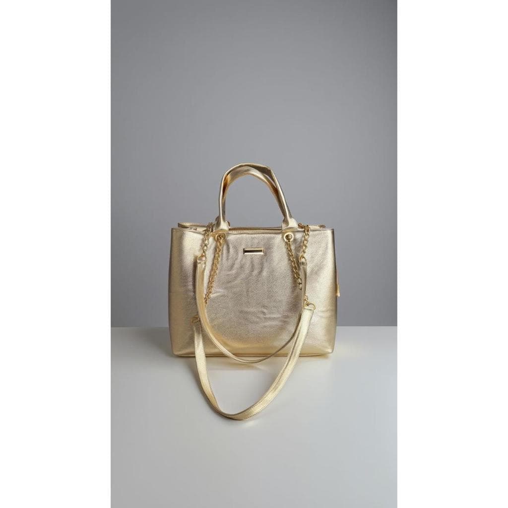 Bolsa de Ombro Grande Espaçosa Feminina Alça Corrente e Alça de Ombro Dourada Fechamento Zíper Envio Rapido