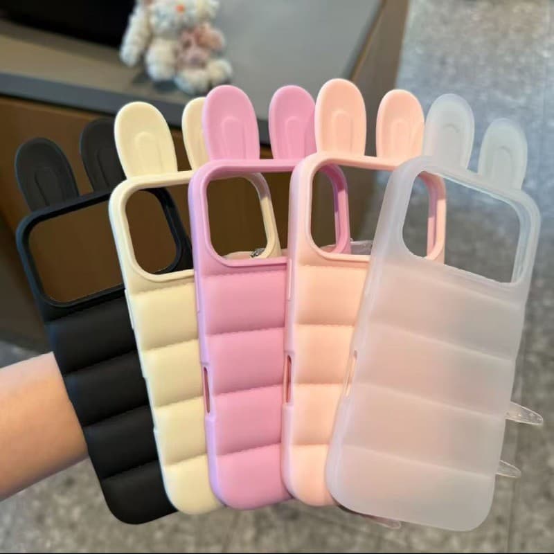 Cor Sólida Bonito Orelhas De Coelho TPU Silicone Caso De Telefone Adequado Para IPhone 17 16 15 14 13 12 Pro Max Capa Tr