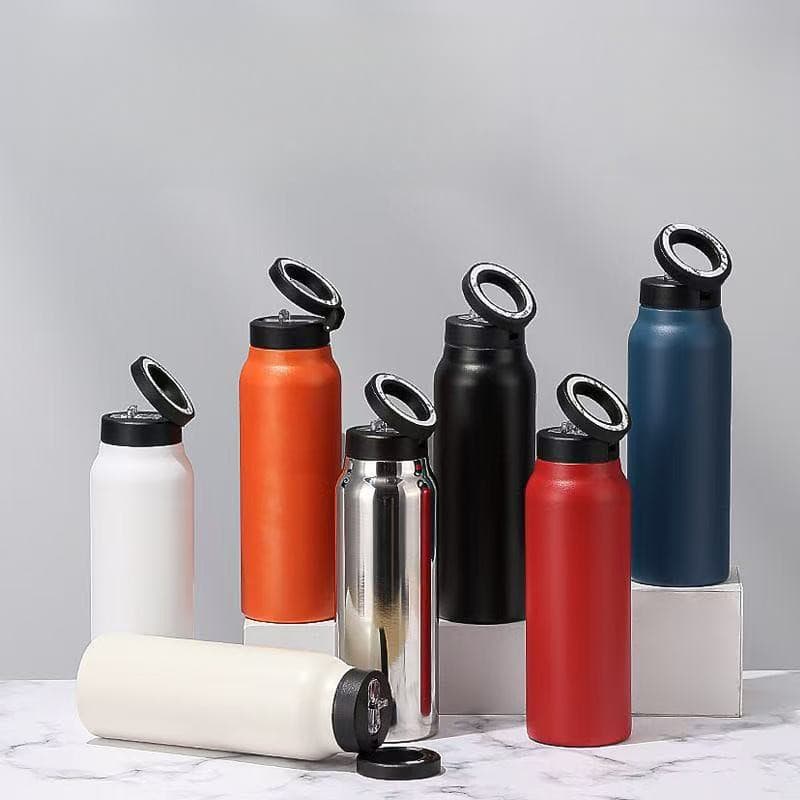 Copo Isolado Multifuncional Portátil em Aço Inoxidável 304 com Suporte Magnético para Telefone, Copo de Água Portátil pa