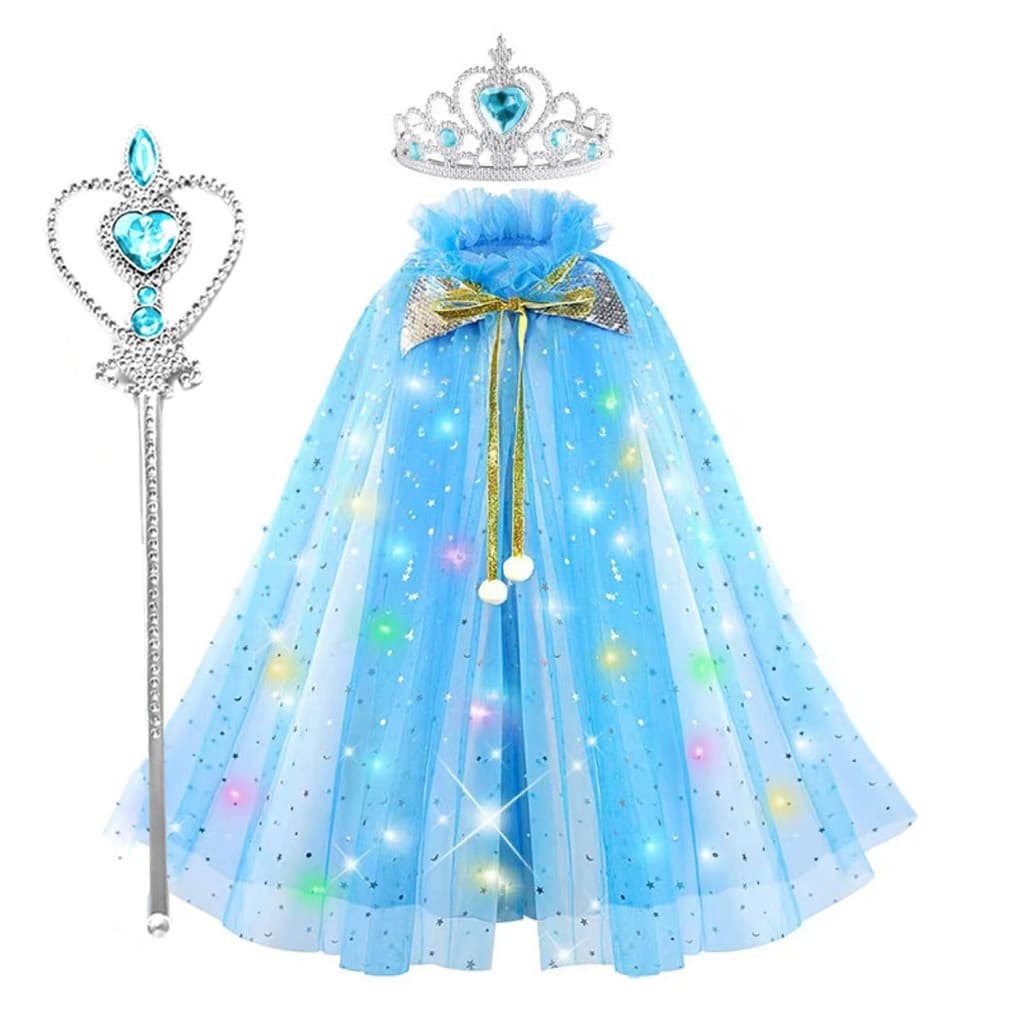30 luzes Elsa manto luminoso crianças dupla camada gaze LED luz meninas terno traje de desempenho de natal