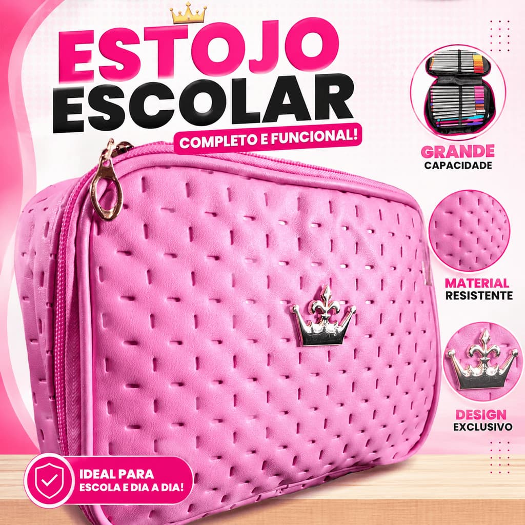 Estojo Organizador Escolar Juvenil Qualidade Box Jumbo Com Alça Nylon Grande Com Divisória 100 Pens Caneta Canetinha