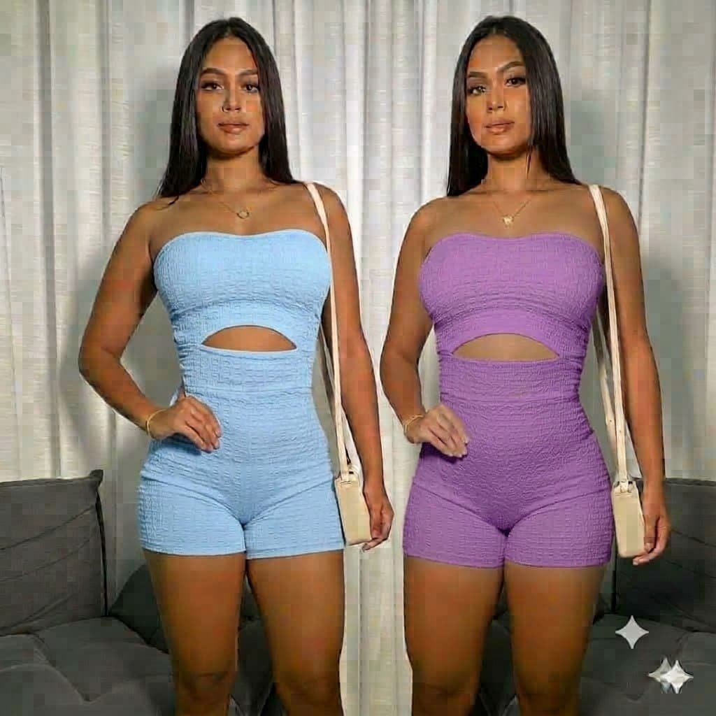 Kit 2 Macaquinho Feminino Curto Tomara que Caia Recorte no Peito Moda Verão