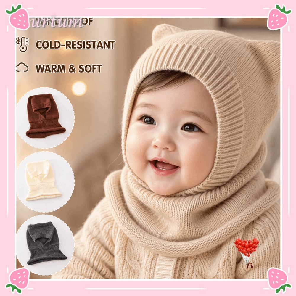 Gorro De Malha URTUM , Chapéu Balaclava Para Bebê À Prova De Vento De Lã Quente Criança De Inverno Com Proteção De Ouvid