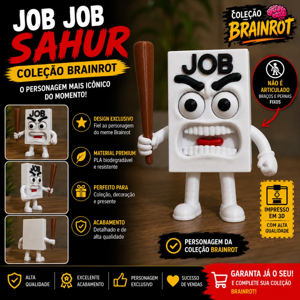 Job Job Sahur –  12cm  Boneco Coleção Brainrot | Impresso em 3D