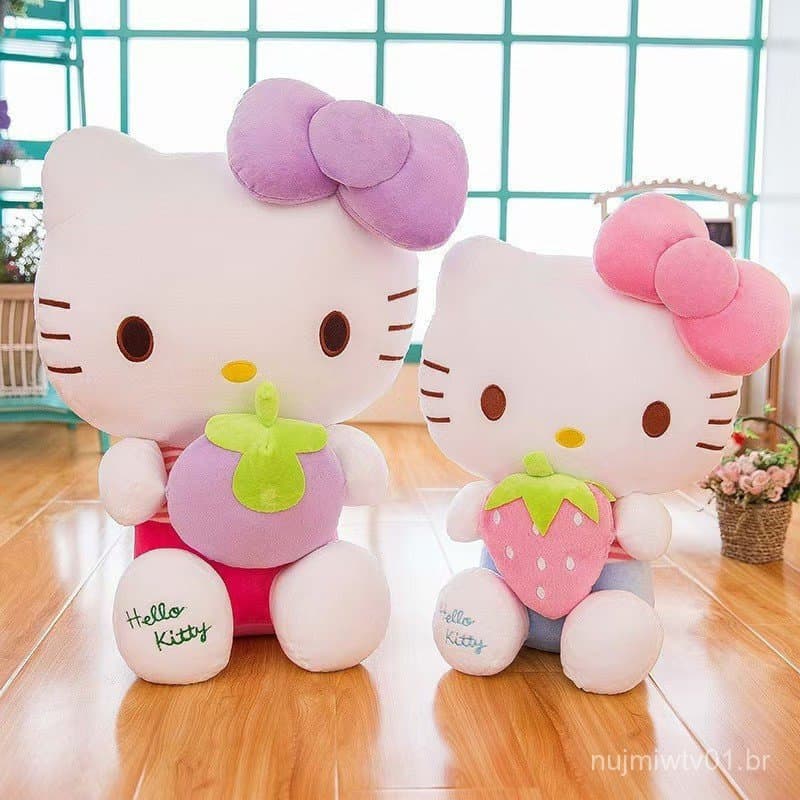 Criativo Dos Desenhos Animados Fruta KT Gato Segurando Morango Bonito Brinquedo De Pelúcia Presente Da Menina RISN
