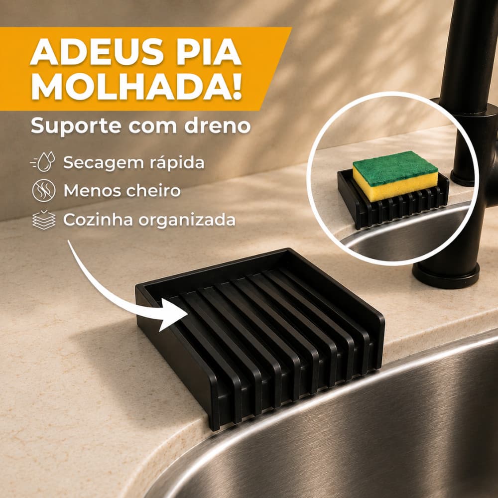 Porta Esponja de Pia com Dreno Escorredor Antimofo – Suporte Organizador Cozinha Seca Rápido Não Acumula Água