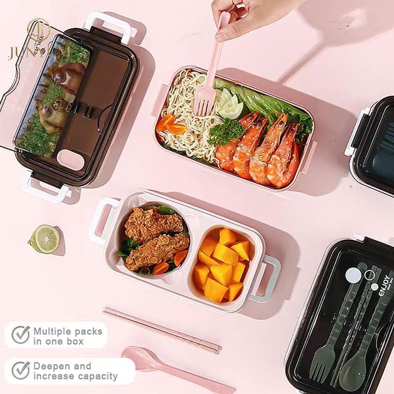 JUNYUM Dupla Camada Reutilizável Japonês Bento Caixa Selada À Prova De Vazamento Lancheira Para Estudante Trabalhador Us