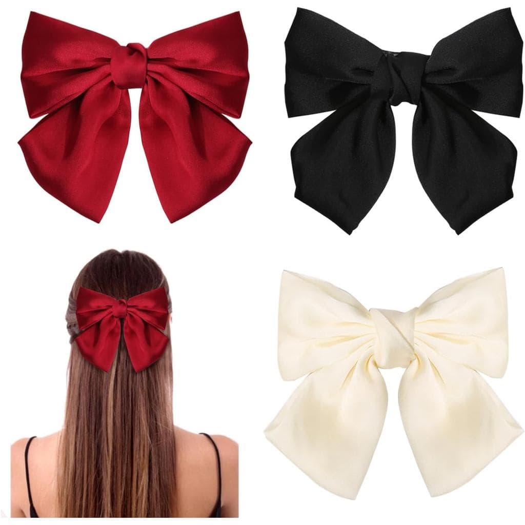 3PCS Laços de Cabelo, Presilhas de Cabelo em Cores Sólidas, Laços de Cabelo de Cetim Macio e Sedoso para Mulheres e Meni