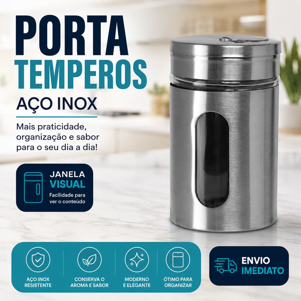 Porta Condimento Para Saleiro Pimenteiro Temperos Aço Inox 100 ML