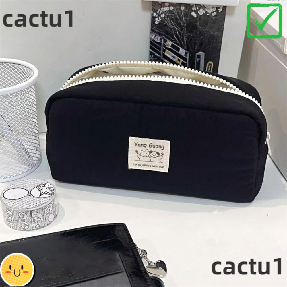 Lápis CACTU , Bolsa De Caneta De Lona De Grande Capacidade Papelaria De Desenho Animado De Cor Sólida Para Estudantes