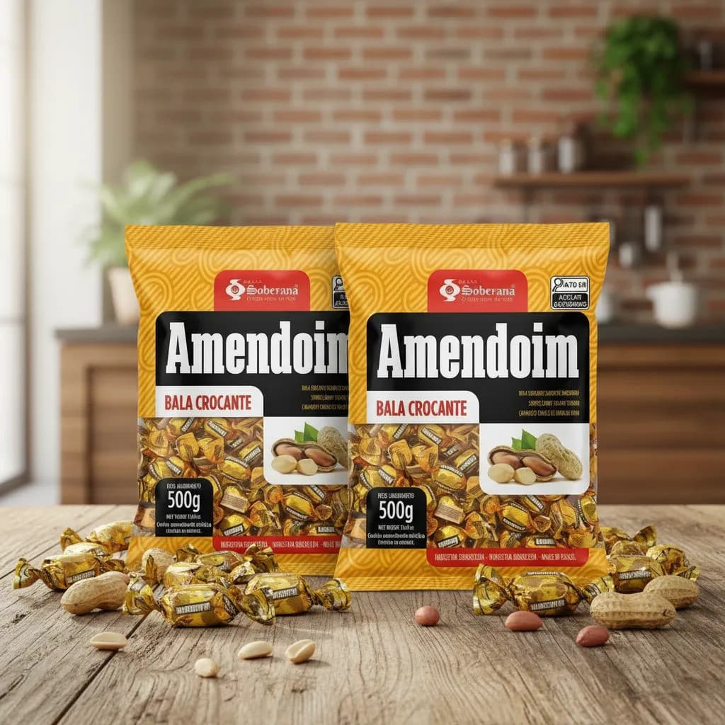 Pack 2 Pacotes Bala Dura Amendoim Crocante Soberana 1kg Total - Econômico