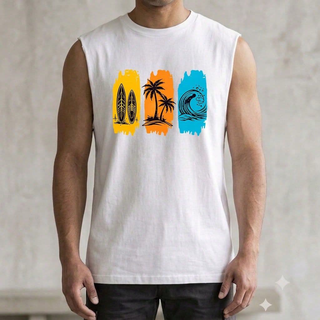 Regata Masculina Camisas Verão Praia Regata OVER Machão Coqueiro Prancha Onda 100% Algodão