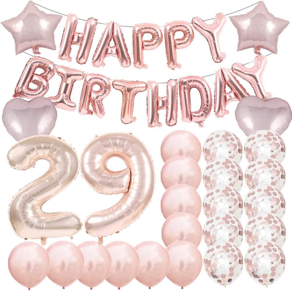 Decorações para Festa de Aniversário de 29 Anos, Balões Número 29 em Rosa Dourado, Balões de Mylar e Balões de Látex par