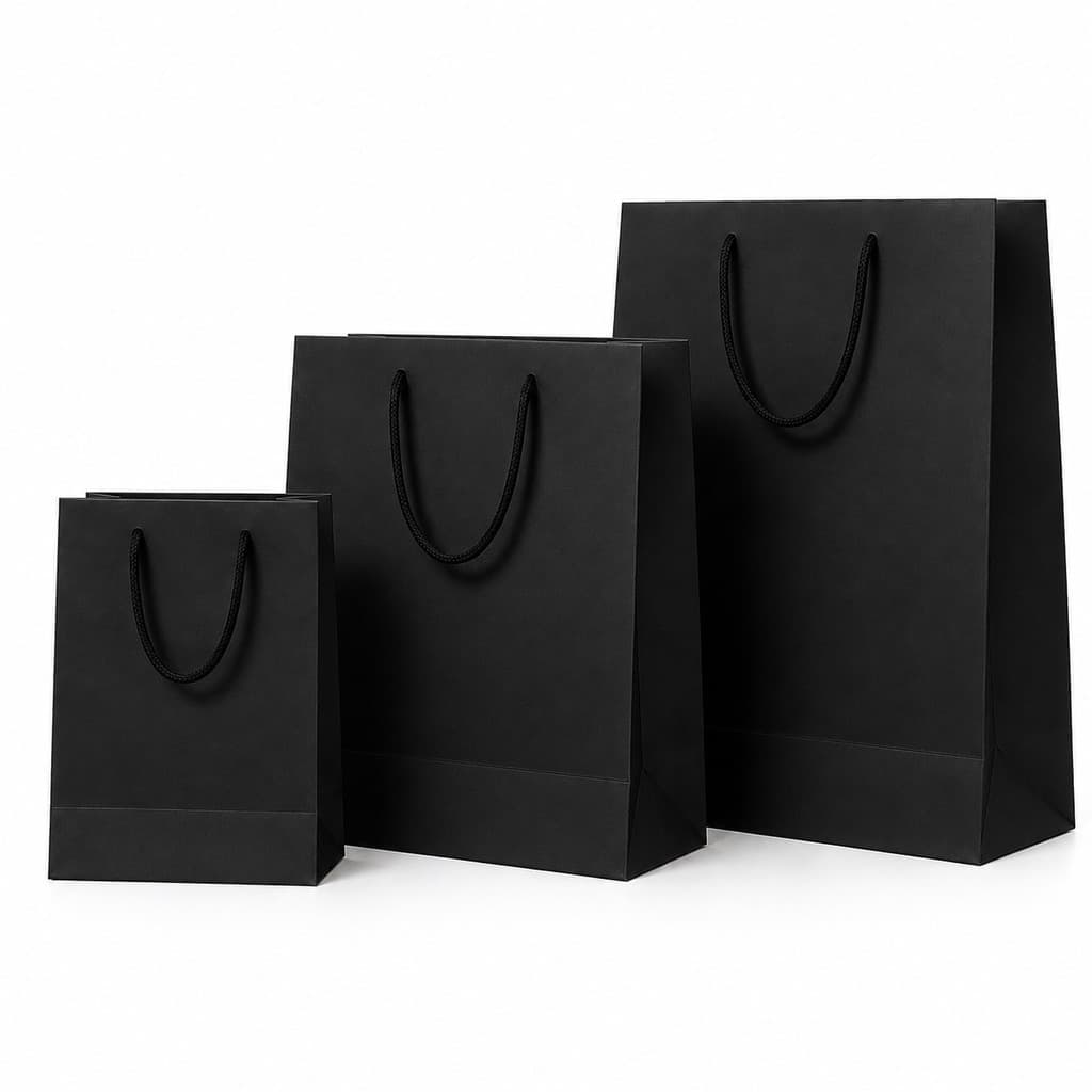 2, 4 ou 6 Sacolas de Papel Preta Premium Presente Saco Embalagem 3 Tamanhos