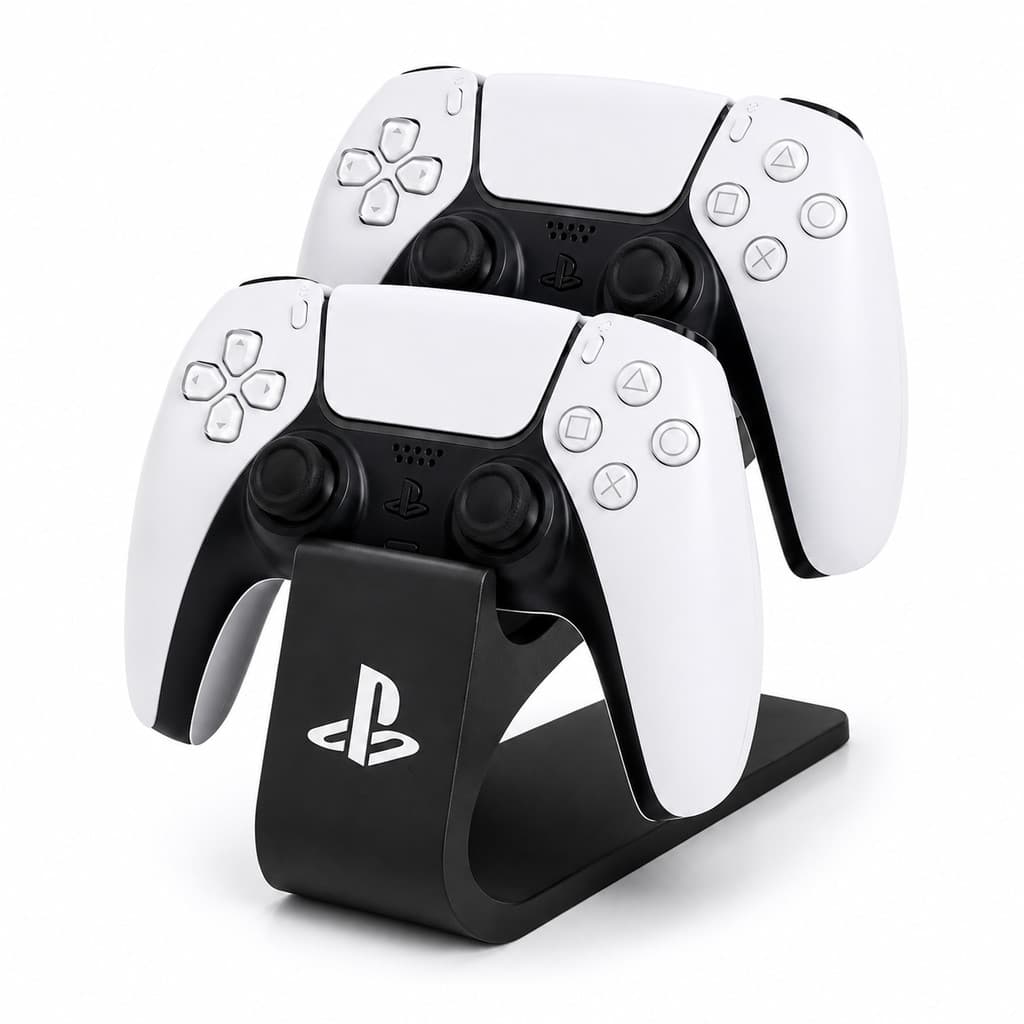 Suporte Para 2 Controles PS5 PS4 Branco e Preto Base Compacta Alto Relevo Decoração Gamer