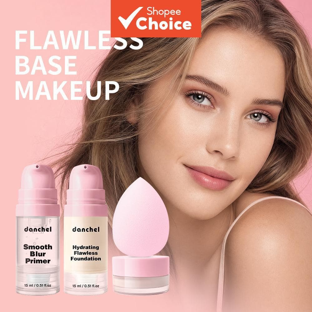 Kit de Maquiagem Base Completo: Primer Blur, Base Hidratante Luminosa, Corretivo em Creme com Esponja de Maquiagem,