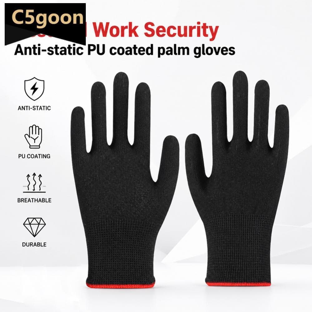 C5GOON 12 Pares De Nylon Antiestático Preto PU Luvas De Proteção Revestidas De Palma Trabalho Respiráveis Antiderrapante