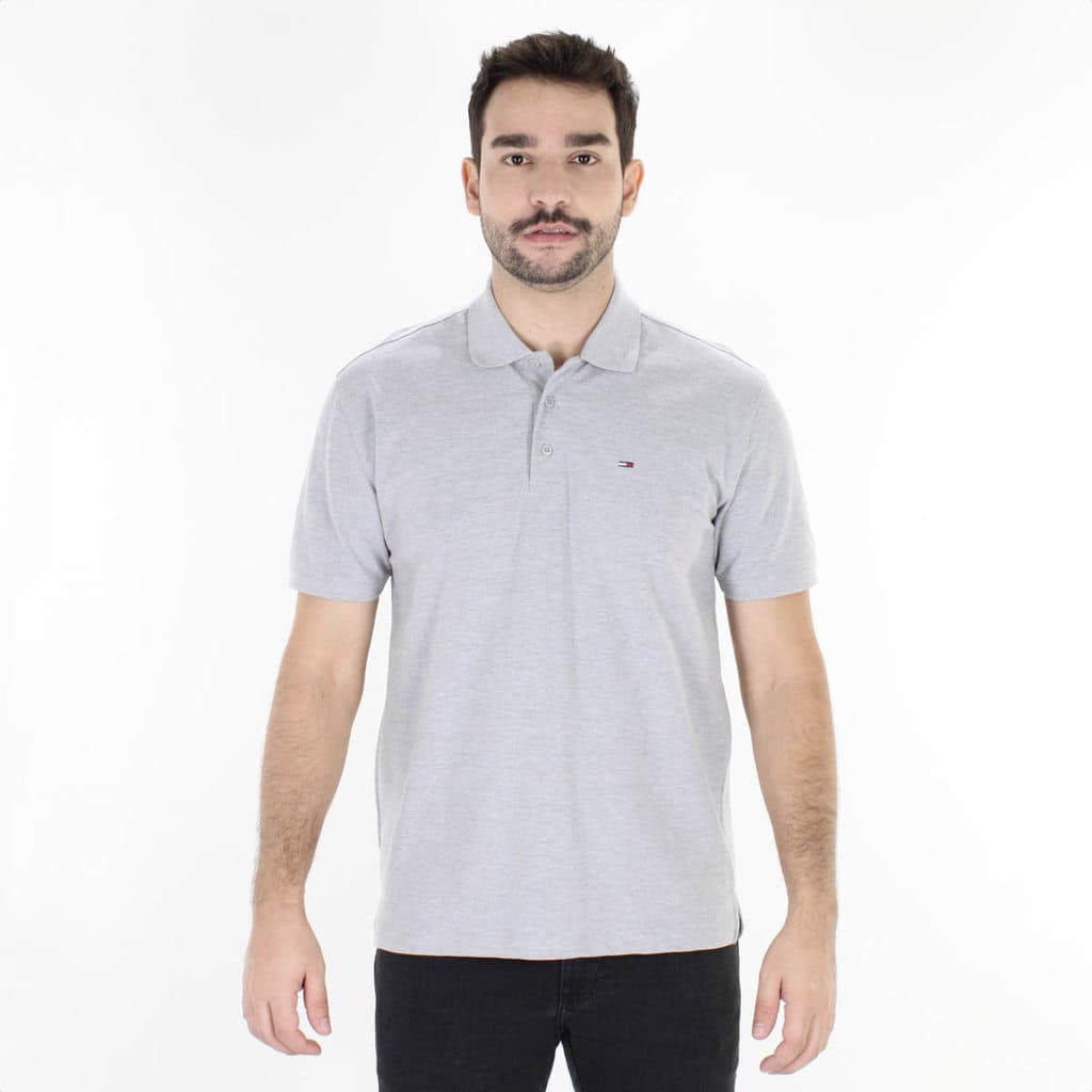 Camiseta Polo Tommy Clássica Piquet Cinza - Masculino