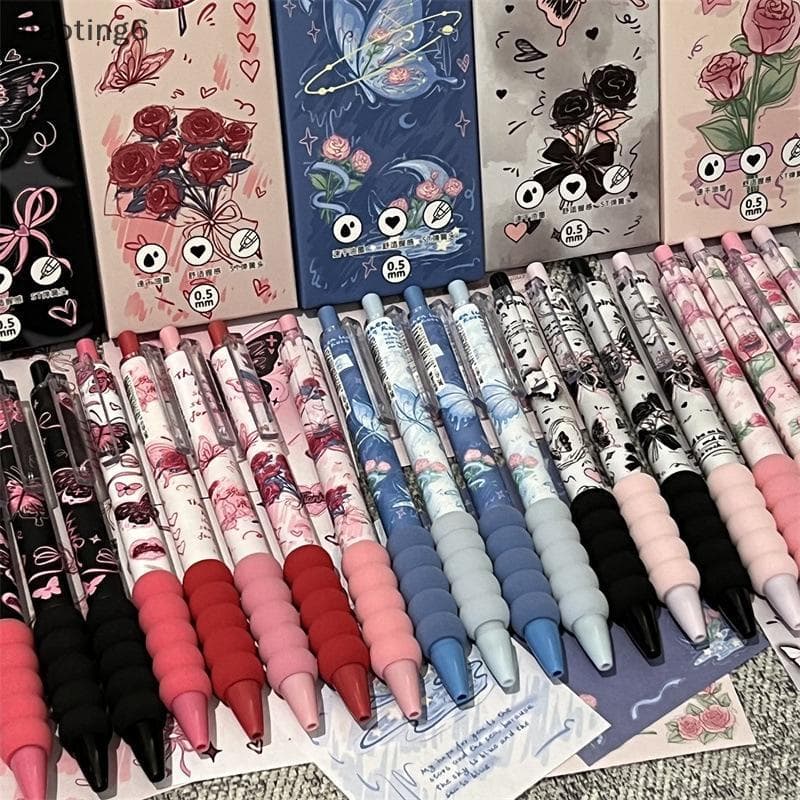4 Unidades De Canetas De Gel Borboleta Kawaii Tinta Preta Escrita Suave Soft Grip Escola Escritório