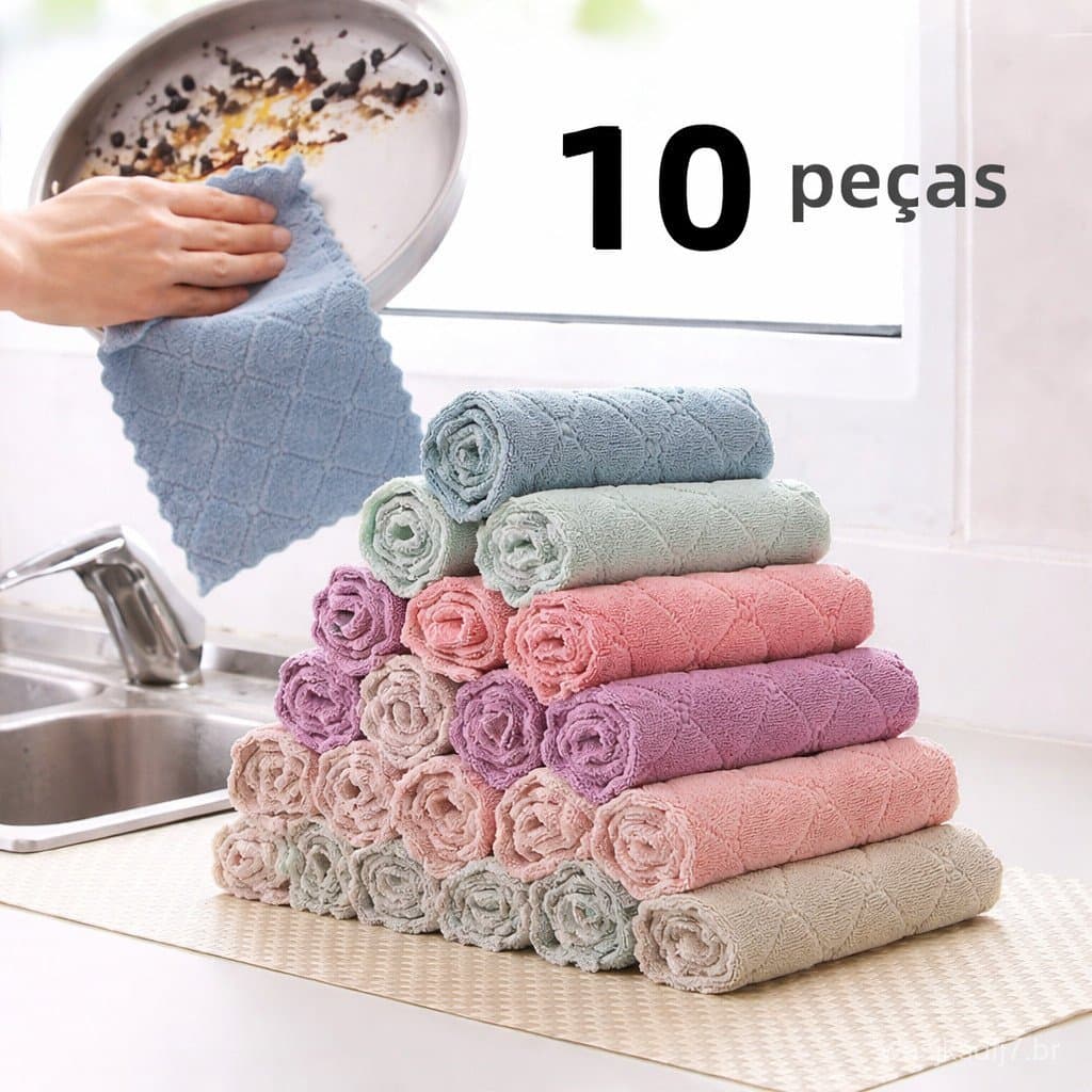 Kit Pano De Prato Forte Absorção De Água Microfibras Casa Pano Limpeza Super Absorvente Microfibra