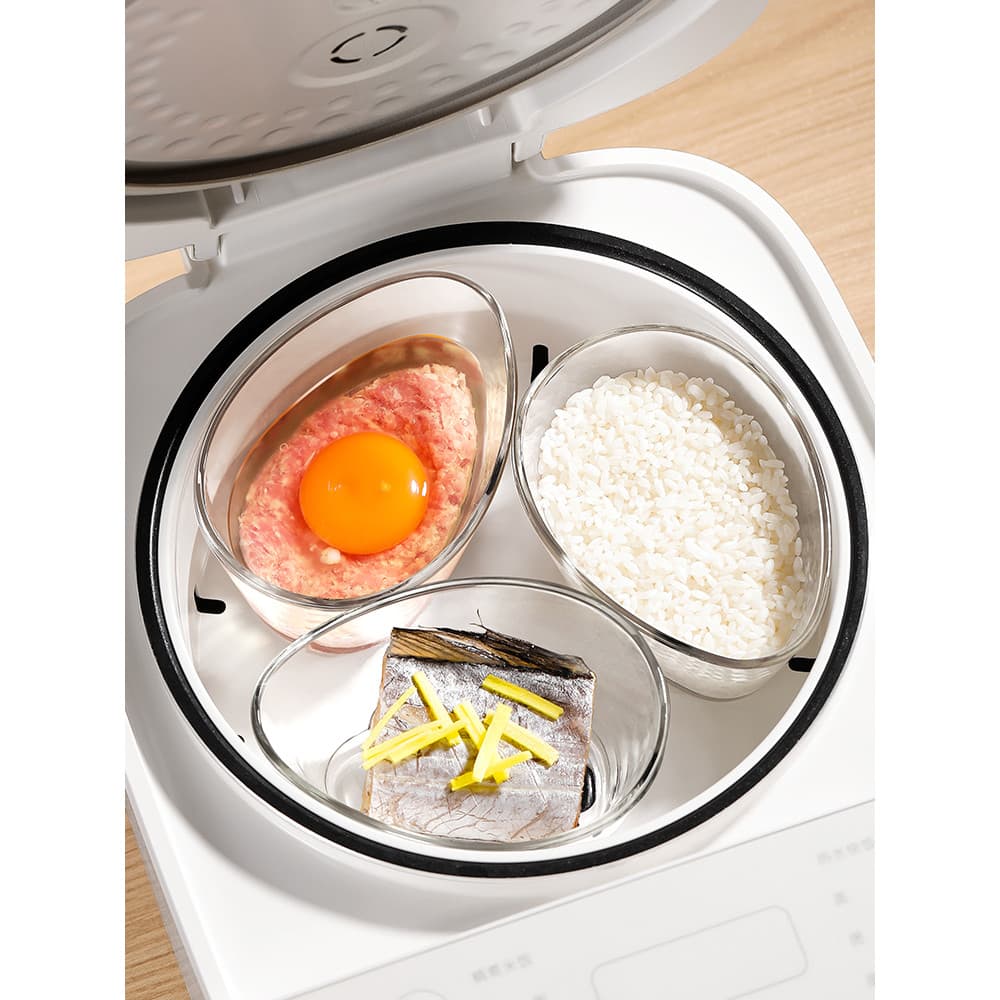 Tigela de vidro para ovos cozidos no vapor com tampa Tigela de suplemento alimentar para bebês Vegetais cozidos no vapor