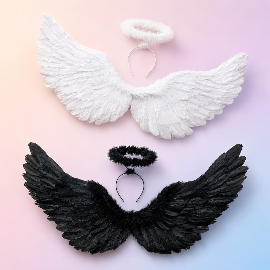 Kit Asa de Anjo com Tiara Fantasia Halloween Carnaval