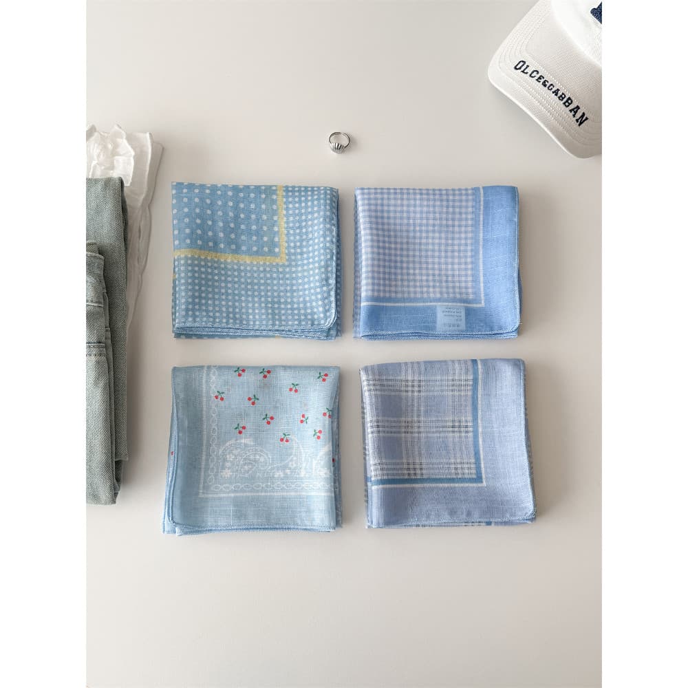 2025 primavera verão fresco novo estilo série azul pequeno lenço quadrado feminino lenço de seda camisa decoração cachec