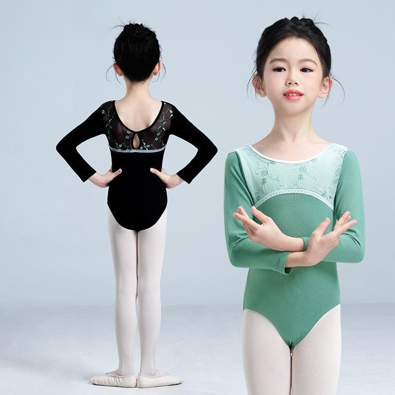 Traje de balé infantil, traje de prática de dança para meninas, macacão de dança chinesa, outono inverno, mangas comprid