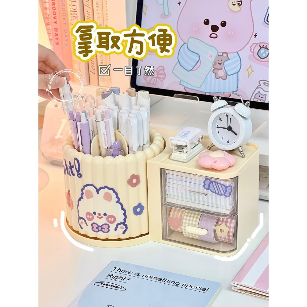 Suporte de caneta simples cor sólida Multi-camada gaveta caixa de armazenamento estudante Deskside papelaria balde lápis