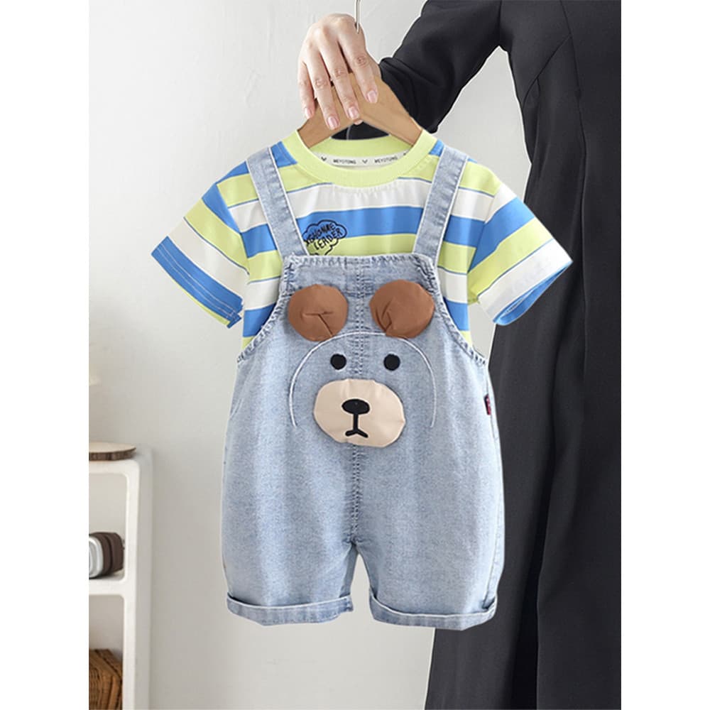 Meninos terno de verão moda crianças Denim macacão de manga curta estilo fino de um ano de idade menino roupas de bebê r