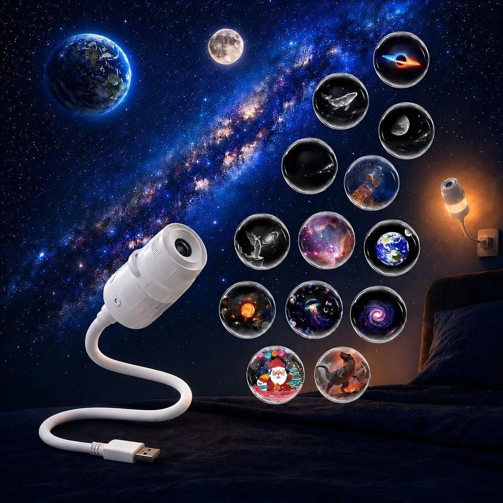Projetor de Luz Noturna, Projetor de Galáxia 2 em 1 USB com 13 Filmes, 360° ° Luz Noturna LED com Controle de Brilho Aju