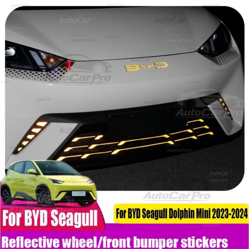 Adesivos Refletivos para BYD Dolphin/Dolphin mini, Acessórios de Decoração para Carro, Adesivos Luminosos para Para-choq