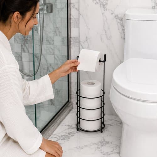 Suporte Banheiro Papel Higienico Preto Design Moderno Fixacao Segura Duravel