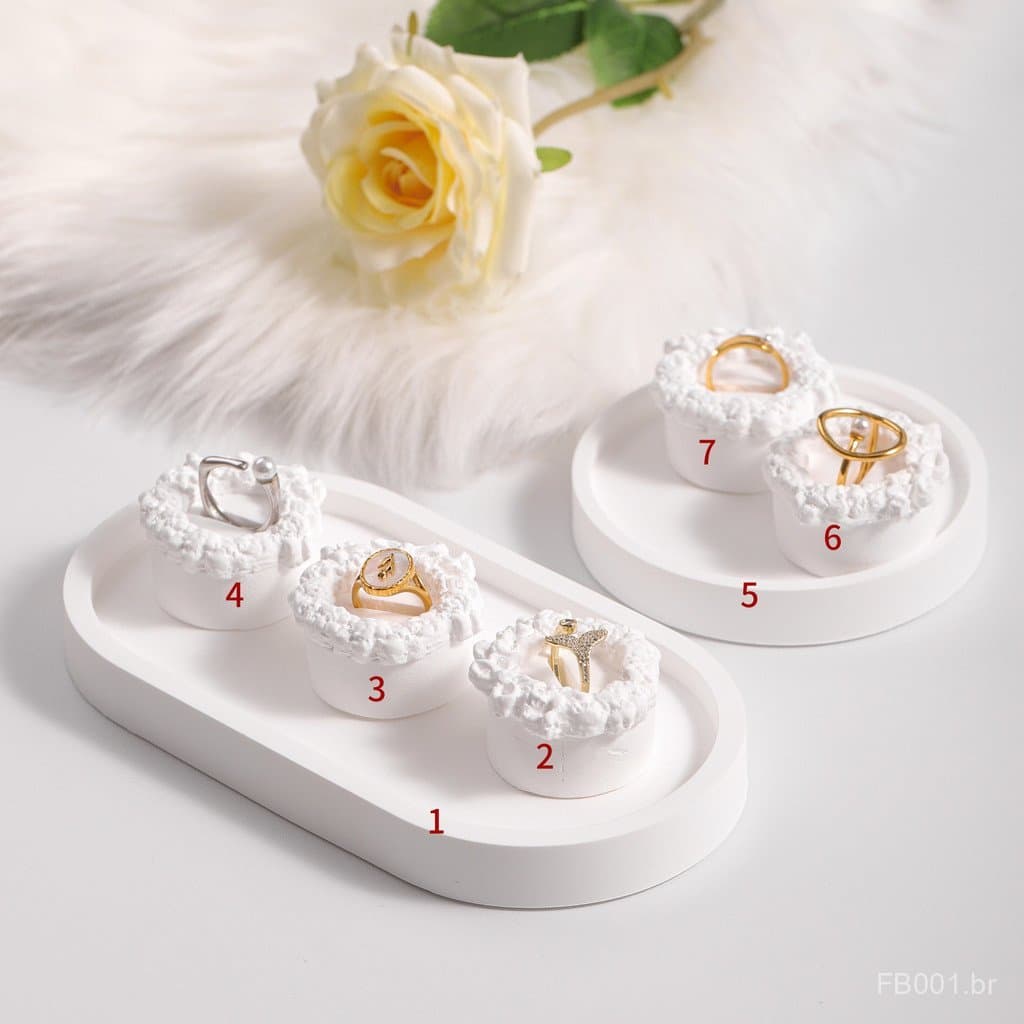 Suporte de exibição para anéis de joalheria, anel de gesso com decoração de renda, suporte para exibir e fotografar anéi