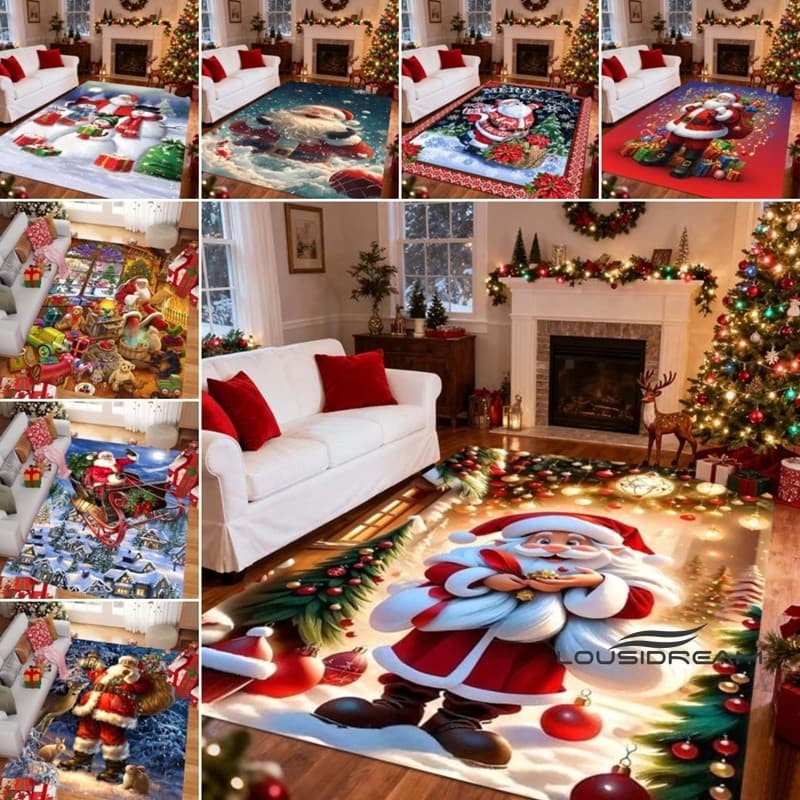 3D Papai Noel e Neve Padrão Tapete Quarto Infantil Tapetes Casa Resistente ao Desgaste Pé Resistente à Sujeira