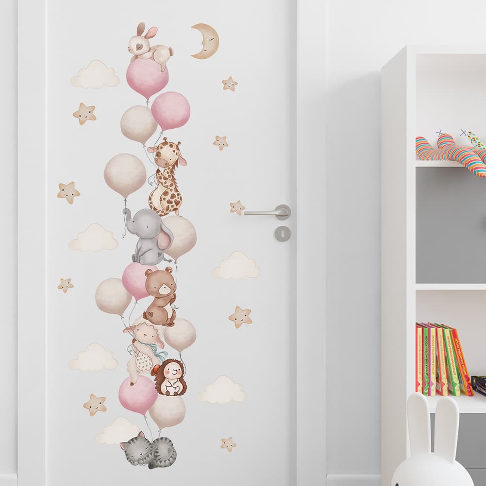 Papel de parede dos desenhos animados balão de ar quente Animal papel de parede estrela lua adesivo de parede quarto das