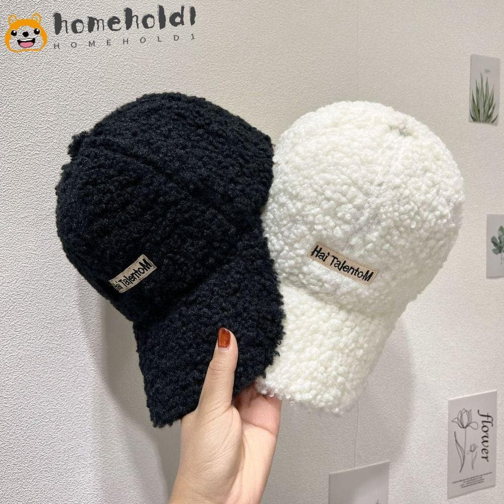 Boné De Beisebol Feminino HOMEUVOE , Pelúcia Macio À Prova De Frio Para Meninas , Imitação De Lã De Cordeiro Quente Vent