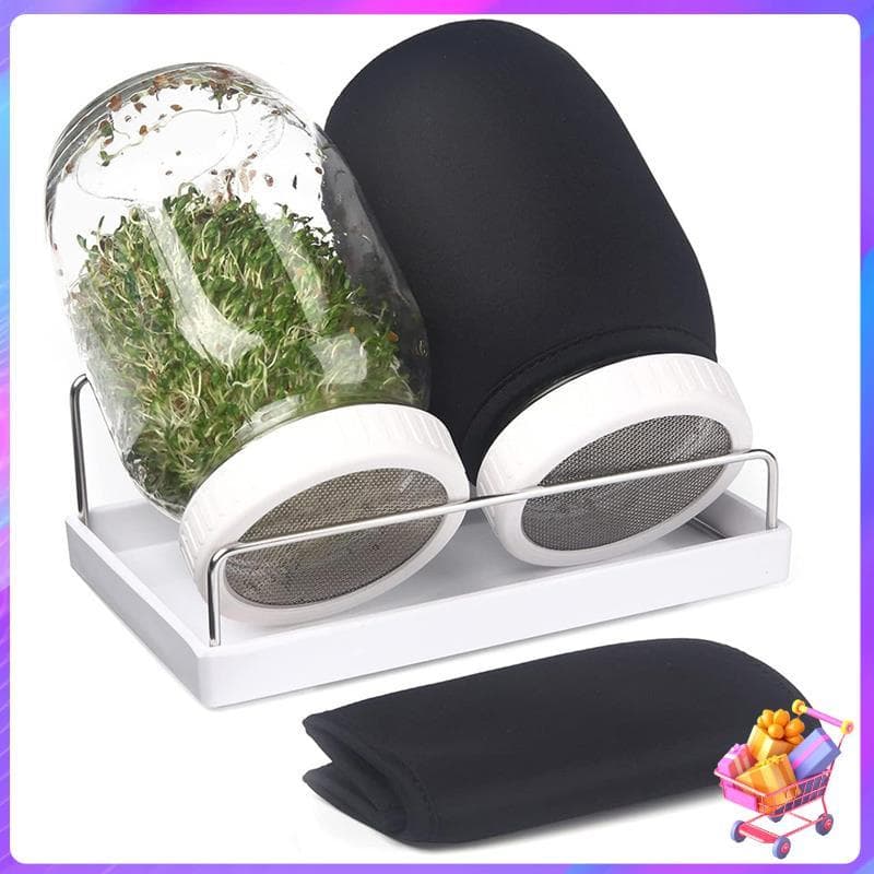 [Bom Negócio] Kit De Germinação , 2 Potes De Boca Larga Com Tampas De Tela , 32 Onças , Suporte E Escova Para Cultivo De