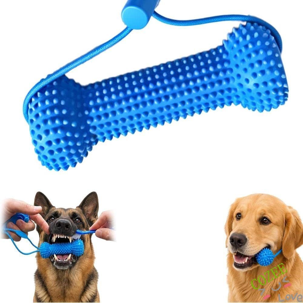 COZEEHOME Suporte Canino De Dupla Ação , Com Escova De Dentes De Silicone , Brinquedo Para Mastigar Cachorro Em PVC , Az