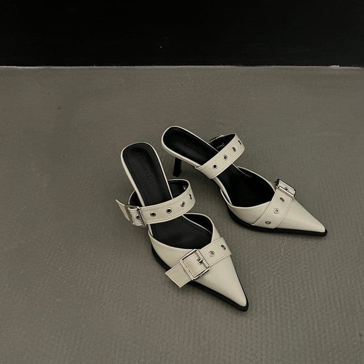 Moda All-Match chinelos de salto feminino exterior Wear 2026 verão sapatos de salto apontou salto Stiletto