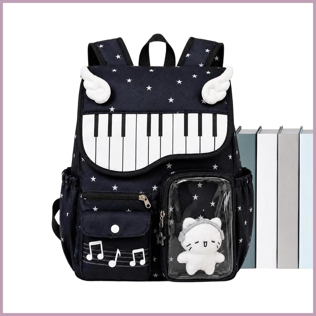 Mochila De Piano Para Escola , Bolsa Fofa De Grande Capacidade Com Pingente Decorativo , Cena Estética Mulheres hyss2br