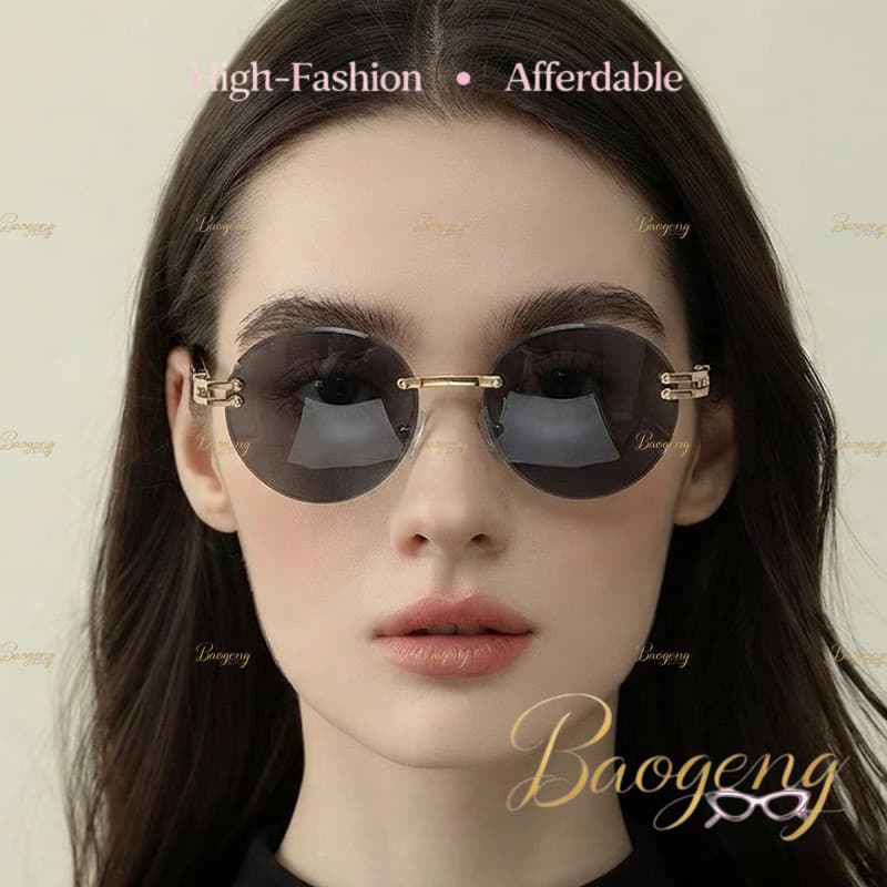 (BAOGENG) Óculos De Sol Ovais Sem Moldura Euro-Americanos UV400 Para Mulheres , Da Moda Ela Chiques E Modernos Compras