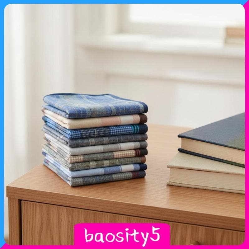 [Baosity5] Lenços De Algodão Absorventes De 9 Peças Lenço Macio Com Padrão Xadrez Quadrados De Bolso Laváveis À Máquina