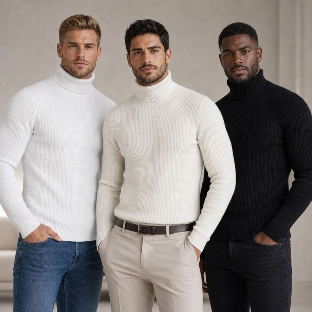 Kit 3 Blusas Cacharrel Gola Alta Masculinas Tricot Frio Casaco Lã Trabalho Inverno Segunda Pele