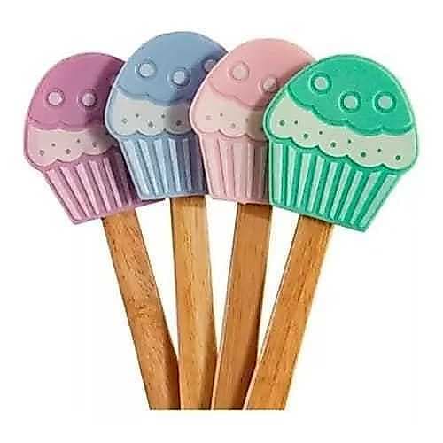 Kit 4 Espátula de Confeitaria Cupcake com Cabo de Madeira para Bolos e Doce